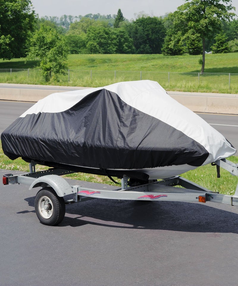 Budge Deluxe Jet Ski Cover Fits Jet Skis 121" to 135" Long x 36.75" Wide, Black/Gray (BA231212015) - Image 1